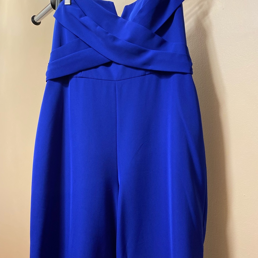 Strapless Crepe Jumpsuit. Blue: Royal Sapphire